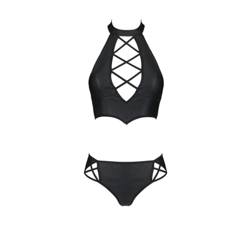 Комплект з екошкіри Passion NANACY BIKINI 4XL/5XL black, бра та трусики з імітацією шнурівки