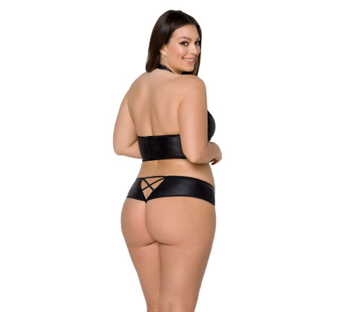 Комплект з екошкіри Passion NANACY BIKINI 4XL/5XL black, бра та трусики з імітацією шнурівки