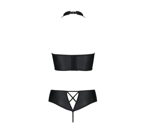 Комплект з екошкіри Passion NANACY BIKINI 4XL/5XL black, бра та трусики з імітацією шнурівки