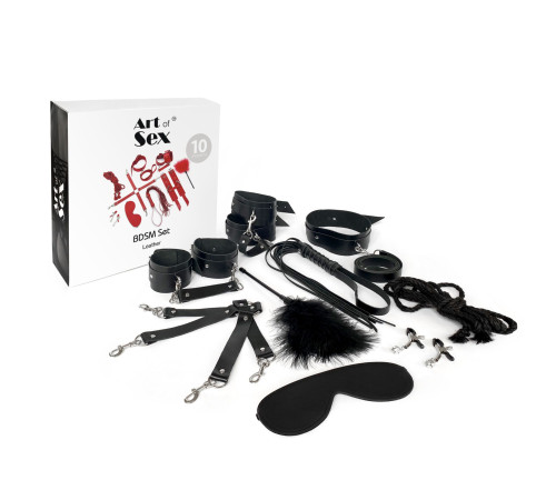 Набір BDSM Art of Sex – Set Leather, 10 предметів, чорний, натуральна шкіра