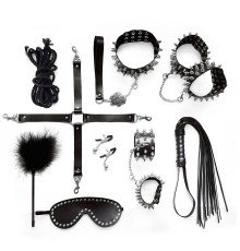 BDSM-набір Art of Sex – Spikes BDSM Set Leather, 10 предметів, чорний, натуральна шкіра