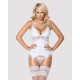 Сатиновий мереживний корсет Obsessive 810-COR-2 babydoll & thong L/XL, білий, корсет, танга