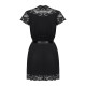 Сатиновий відкритий пеньюар на поясі Obsessive 810-PEI–1 peignoir black 2XL/3XL, чорний