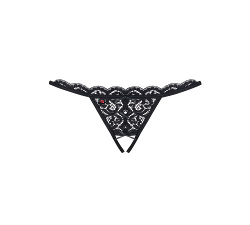 Мереживні танги з двома отворами Obsessive 831-THC-1 crotchless thong S/M, чорні, бантики