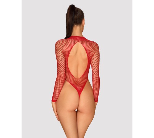 Сітчастий бодістокінг із довгим рукавом Obsessive B126 teddy red S/M/L, червоний