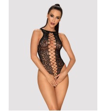 Ажурний бодістокінг із ефектом шнурівки Obsessive B129 teddy black XL/XXL, чорний, з доступом