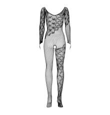 Бодістокінг Obsessive Bodystocking F210 S/M/L black, рукава-мітенки, сітка, кольорове мереживо