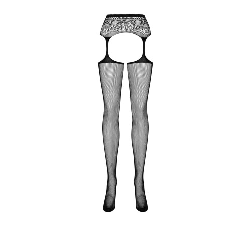 Сітчасті панчохи-стокінги з мереживним поясом Obsessive Garter stockings S307 S/M/L, чорні, імітація