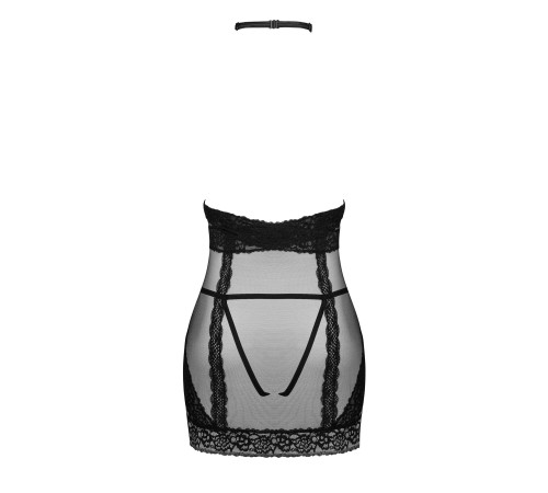 Напівпрозора сорочка з відкритими грудьми Obsessive Lacrisia chemise XS/S, чорна, з чокером