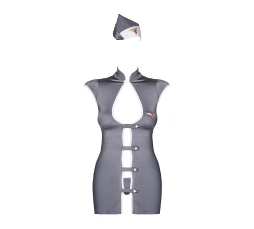 Еротичний костюм стюардеси Obsessive Stewardess 3 pcs costume grey S/M, сірий, сукня, стрінги, пілот