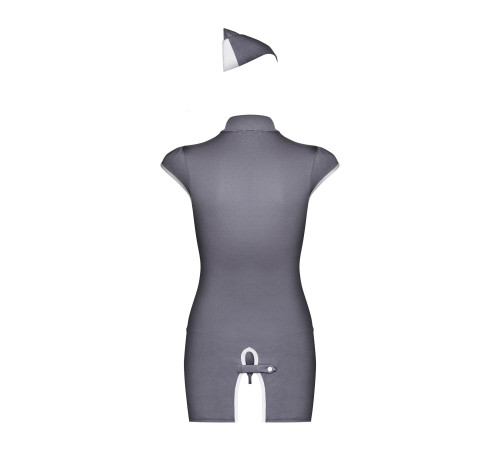 Еротичний костюм стюардеси Obsessive Stewardess 3 pcs costume grey S/M, сірий, сукня, стрінги, пілот