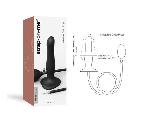 Надувний фалоімітатор Strap-On-Me INFLATABLE DILDO PLUG - NOIR, кулька всередині, діаметр до 6 см