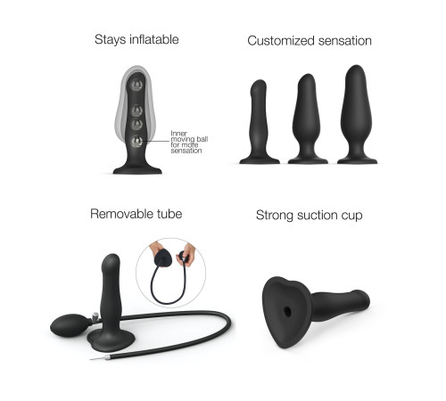 Надувний фалоімітатор Strap-On-Me INFLATABLE DILDO PLUG - NOIR, кулька всередині, діаметр до 6 см