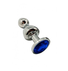 Металева анальна пробка Wooomy Lollypop Double Ball Metal Plug Blue S, діаметр 2,8см, довжина 8,5см