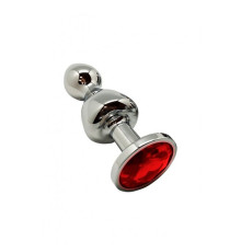 Металева анальна пробка Wooomy Lollypop Double Ball Metal Plug Red S, діам. 2,8 см, довжина 8,5 см