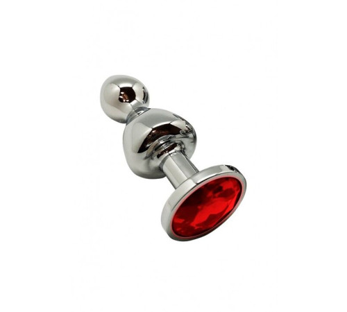 Металева анальна пробка Wooomy Lollypop Double Ball Metal Plug Red S, діам. 2,8 см, довжина 8,5 см