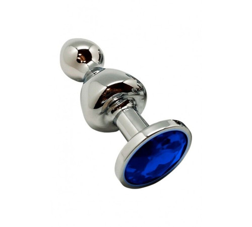 Металева анальна пробка Wooomy Lollypop Double Ball Metal Plug Blue L діаметр 3,5 см, довжина 10,5см