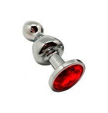 Металева анальна пробка Wooomy Lollypop Double Ball Metal Plug Red L діаметр 3,5 см, довжина 10,5 см