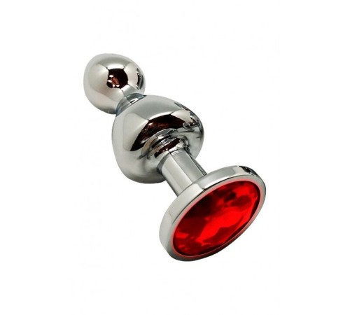 Металева анальна пробка Wooomy Lollypop Double Ball Metal Plug Red L діаметр 3,5 см, довжина 10,5 см