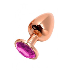 Металева анальна пробка Wooomy Tralalo Rose Gold Metal Plug Magenta L, діаметр 4 см, довжина 9 см