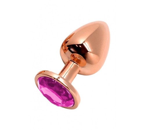 Металева анальна пробка Wooomy Tralalo Rose Gold Metal Plug Magenta L, діаметр 4 см, довжина 9 см