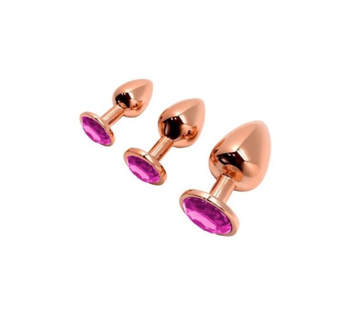 Металева анальна пробка Wooomy Tralalo Rose Gold Metal Plug Magenta L, діаметр 4 см, довжина 9 см