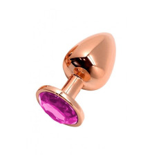 Металева анальна пробка Wooomy Tralalo Rose Gold Metal Plug Magenta M, діаметр 3,4 см, довжина 8 см