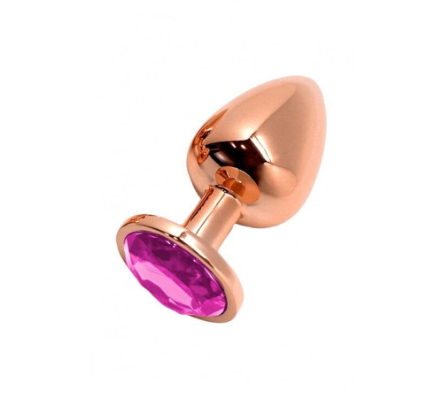 Металева анальна пробка Wooomy Tralalo Rose Gold Metal Plug Magenta M, діаметр 3,4 см, довжина 8 см