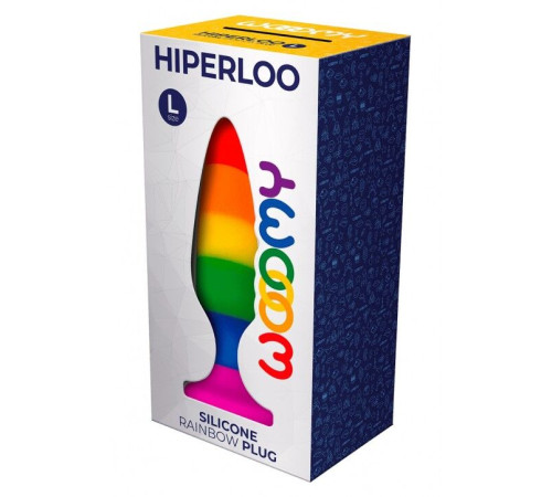 Силіконова анальна пробка Wooomy Hiperloo Silicone Rainbow Plug L, діаметр 3,9 см, довжина 13,1 см