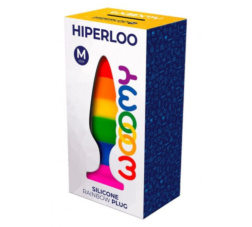 Силіконова анальна пробка Wooomy Hiperloo Silicone Rainbow Plug M, діаметр 2,9 см, довжина 11 см