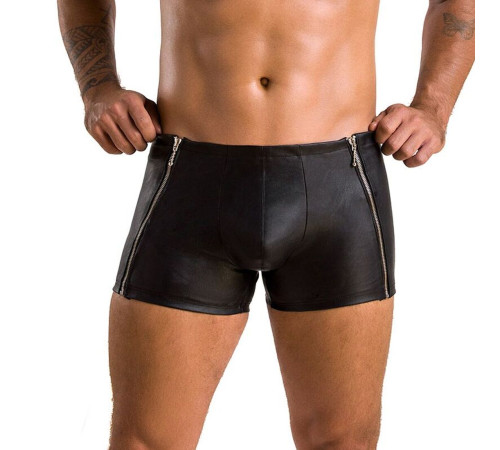 Чоловічі шкіряні боксери з блискавками Passion 049 SHORT MATT XXL/XXXL Black