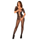 Сітчастий бодістокінг з квітковим малюнком Obsessive Bodystocking F238 S/M/L, black, з доступом, імі