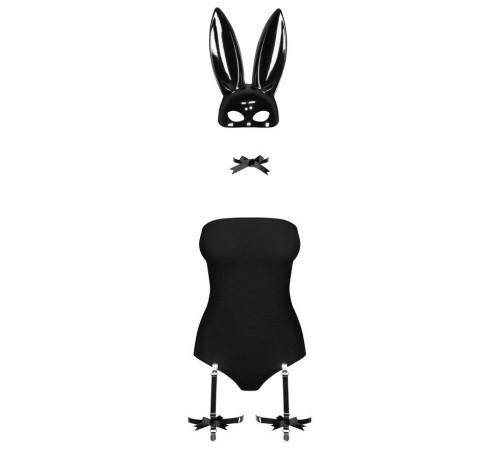 Еротичний костюм кролика Obsessive Bunny costume S/M, black, боді, чокер, гартери, панчохи, маска