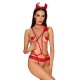 Еротичний костюм чортика зі стреп Obsessive Evilia teddy red S/M, боді, чокер, накладки на соски, об