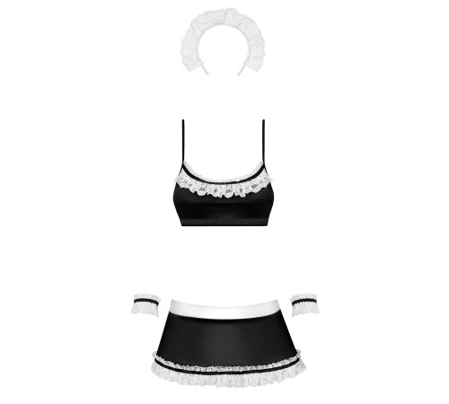 Атласний еротичний костюм покоївки Obsessive Maid set S/M, black, 5 предметів