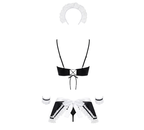 Атласний еротичний костюм покоївки Obsessive Maid set S/M, black, 5 предметів