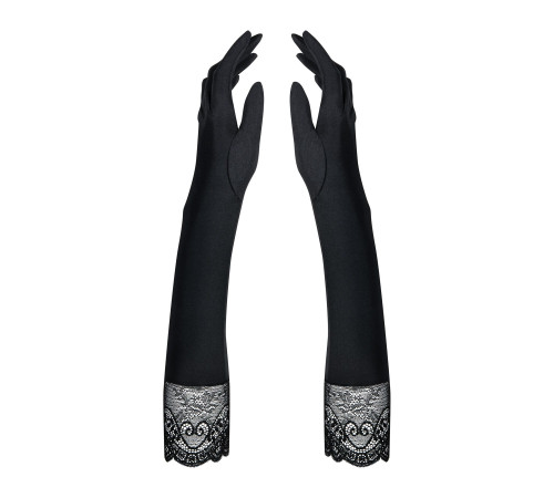 Високі рукавички з каменями та мереживом Obsessive Miamor gloves, black