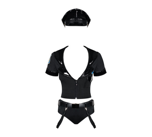 Еротичний костюм поліцейського Obsessive Police set S/M, black, топ, шорти, кепка, пояс, портупея