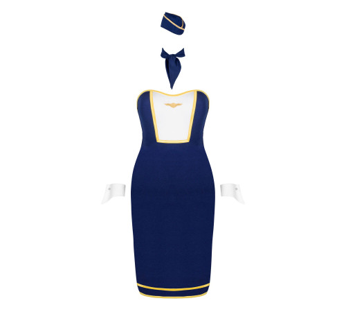 Еротичний костюм стюардеси Obsessive Stewardess uniform XS/S, blue, сукня, пілотка, шарф, манжети