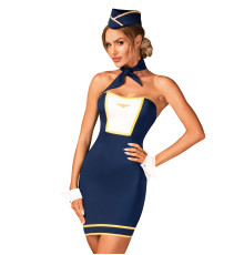 Еротичний костюм стюардеси Obsessive Stewardess uniform XS/S, blue, сукня, пілотка, шарф, манжети