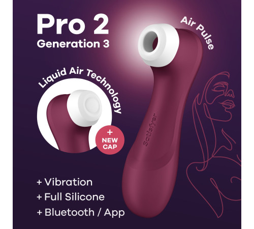 Вакуумний кліторальний стимулятор Satisfyer Pro 2 Generation 3 with Liquid Air Connect App Wіnе Red