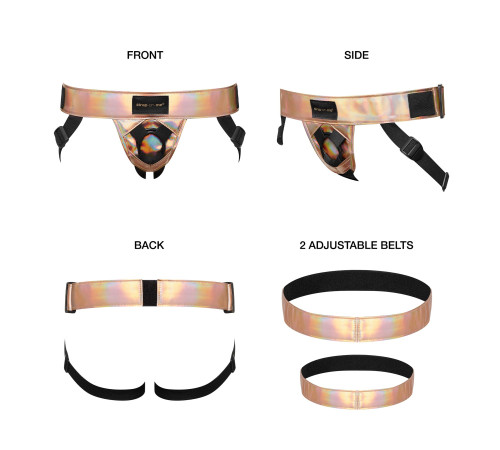 Труси для страпона Strap-On-Me Leatherette Harness Curious  Holographic Rose Gold