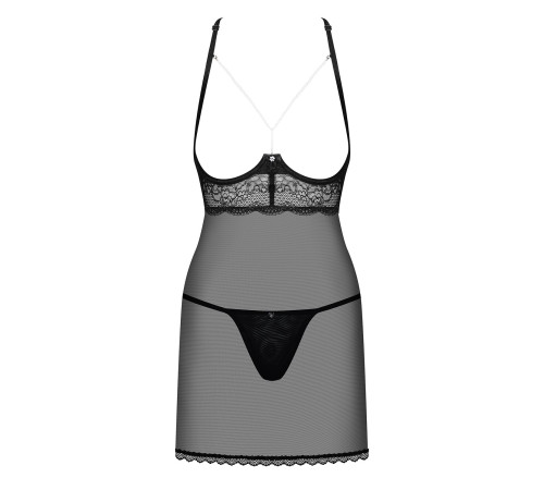 Прозора сорочка з відкритими грудьми Obsessive Pearlove chemise & thong black S/M, трусики