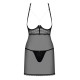 Прозора сорочка з відкритими грудьми Obsessive Pearlove chemise & thong black S/M, трусики