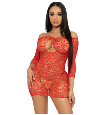 Сукня-сітка з сердечками Leg Avenue Heart net mini dress Red, зав’язки, відкриті плечі, one size