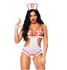 Костюм медсестри Leg Avenue Naughty Nurse, one size, боді та шапочка