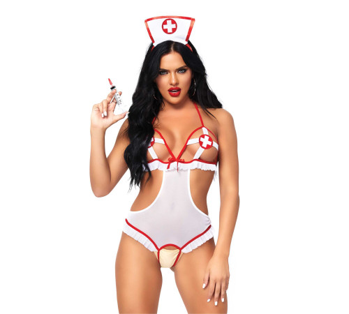 Костюм медсестри Leg Avenue Naughty Nurse, one size, боді та шапочка