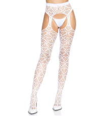 Ажурні колготки із сердечками Leg Avenue Heart White, one size, імітація панчіх