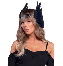 Пов’язка на голову з крилами Leg Avenue Feather headband Black, пір’я та натуральна шкіра