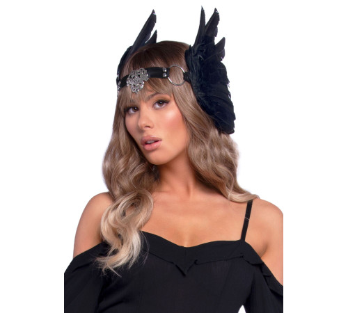 Пов’язка на голову з крилами Leg Avenue Feather headband Black, пір’я та натуральна шкіра